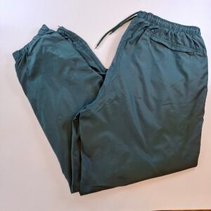 Mens L Green Nylon Wind Pants Track Joggers Lined Y2K Ankle Zip ProSpirit